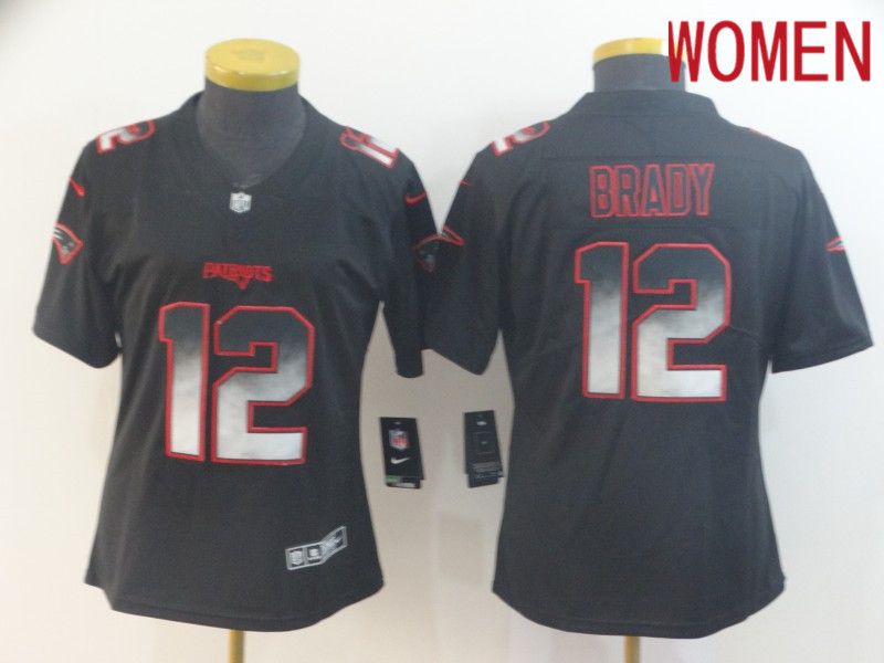 Women New England Patriots #12 Brady Nike Teams Black Smoke Fashion Limited NFL Jerseys->women nfl jersey->Women Jersey